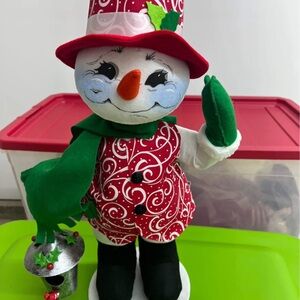 Annalee Festive Snowman Plush with Red and Green Outfit - new with original tag